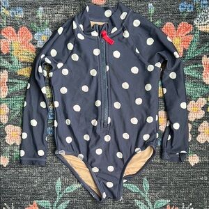 Crewcuts Navy Blue Polka Dot Rashguard Toddler Swimsuit, Size 2T
